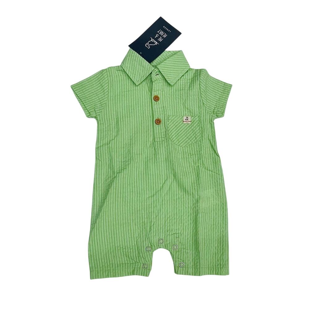 NWT Me & Henry London 12/18M Lime Seersucker Polo Romper